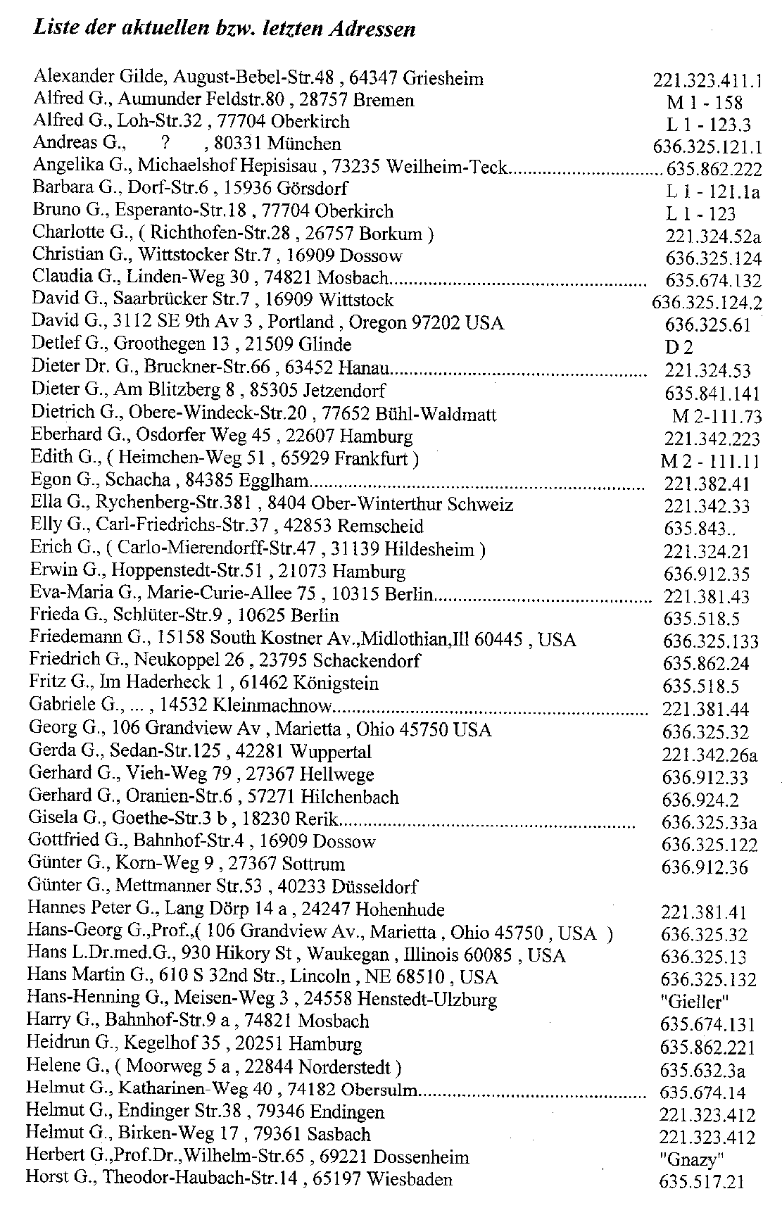 25 Liste letzt akt-Adressen